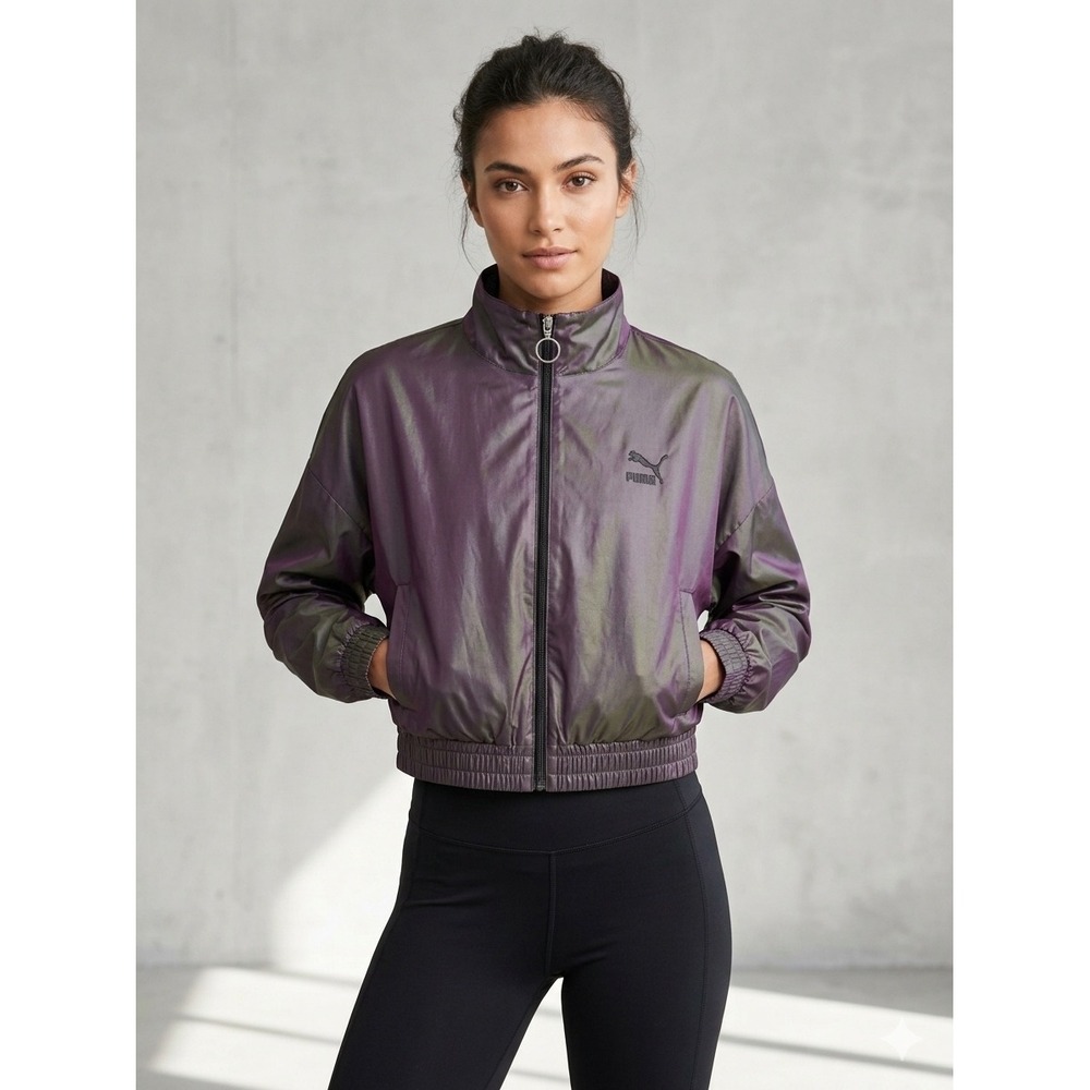Puma Iridescent Track Jacket Womens XL Purple Green Metallic Windbreaker